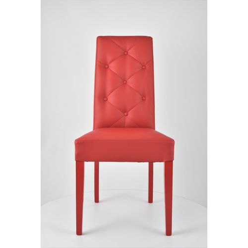 Set 4 Chaises Chantal,hêtre Peindré Rouge, Assise Et Dossier En Cuir Artificiel Avec Boutons