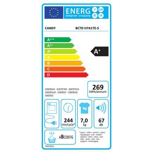 Sèche-linge intégrable CANDY BCTD H7A1TE-S