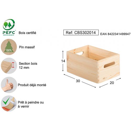 Caisse De Rangement En Bois 30x20x14cm - Cbs302014