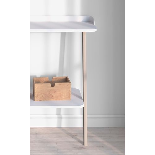 Table Console, Modèle Suomi 787 De Herdasa, En Mélamine Et Hêtre Massif. Blanc Et Taupe