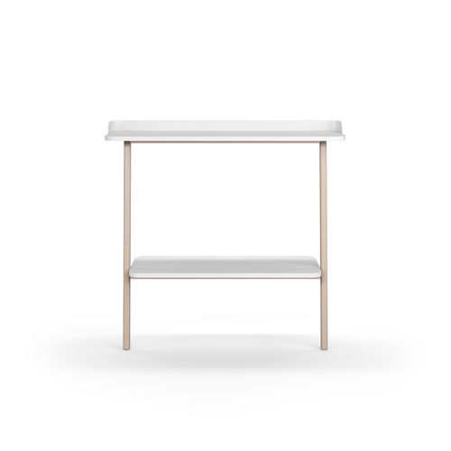 Table Console, Modèle Suomi 787 De Herdasa, En Mélamine Et Hêtre Massif. Blanc Et Taupe