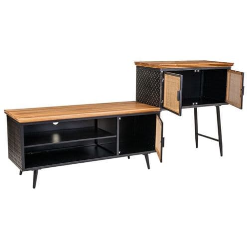 Buffet En Métal, Bois Et Bambou Noir 202x42x90h