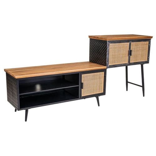 Buffet En Métal, Bois Et Bambou Noir 202x42x90h