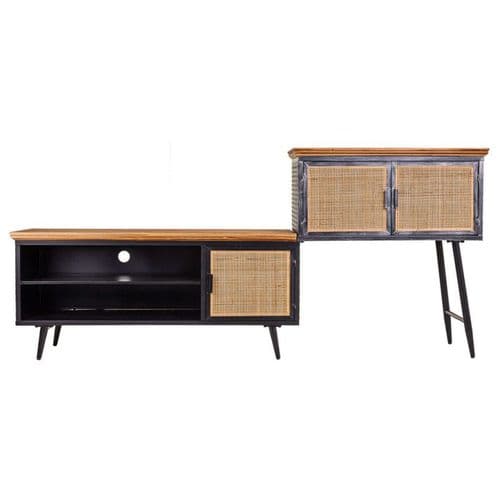 Buffet En Métal, Bois Et Bambou Noir 202x42x90h