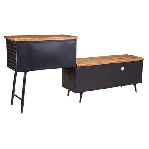 Buffet En Métal, Bois Et Bambou Noir 202x42x90h