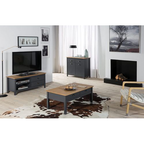 Meuble TV L.110 cm MAYA Bois massif gris