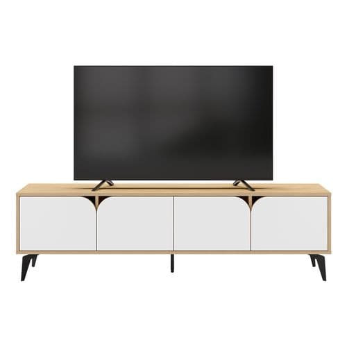 Meuble TV 4 portes NOLA 180cm imitation chêne et blanc