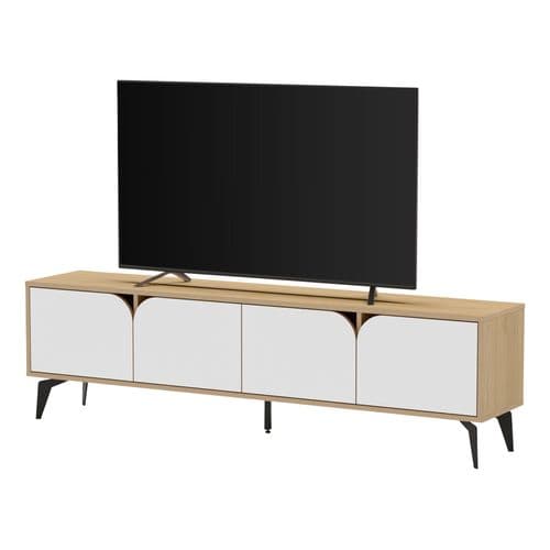 Meuble TV 4 portes NOLA 180cm imitation chêne et blanc