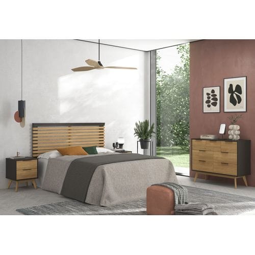 Tête de lit 140 cm LAVIS noir et bois ciré