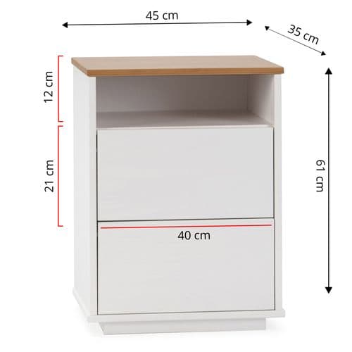 Table De Chevet Bob 2 Tiroirs 1 Niche Blanc/chêne, Bois Massif