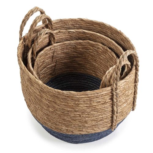 Set De 3 Paniers Iria Fibre Naturelle, Bleu/naturel