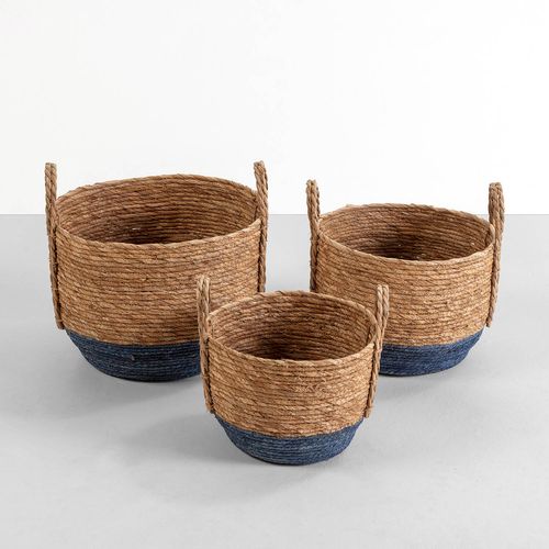 Set De 3 Paniers Iria Fibre Naturelle, Bleu/naturel