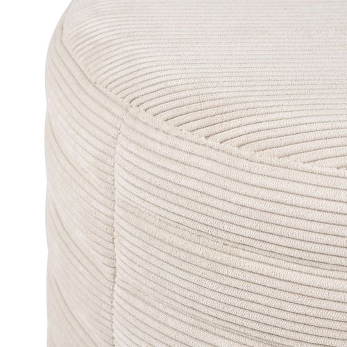 Avik - Pouf Effet Velours Beige Avec Base En Placage De Bois Naturel