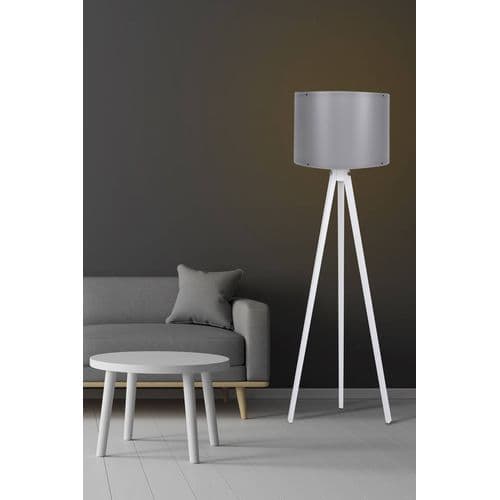 Lampadaire Trépied Luca 145cm Tissu Gris Et Bois Blanc