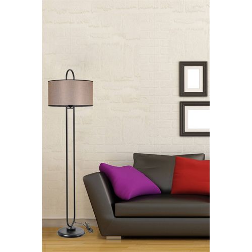 Lampadaire Elliptique Ovalis 170cm Tissu Beige Et Métal Noir