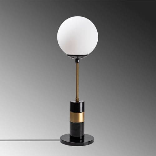 Lampe à Poser Moderne Esace Abat-jour Boule Blanc Opaque Et Métal Noir Et Or