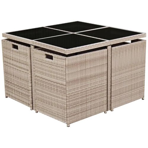 Salon De Jardin Encastrable En Rotin - 109x109x74 Cm - Beige