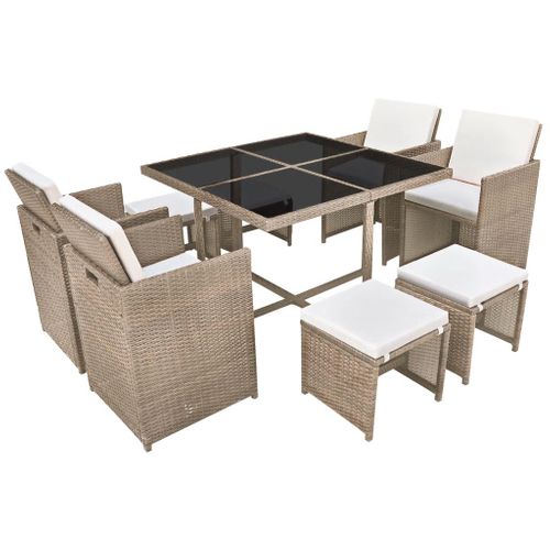 Salon De Jardin Encastrable En Rotin - 109x109x74 Cm - Beige