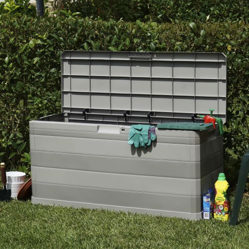 Boîte De Rangement De Jardin Verrouillable Gris 117x45x56 Cm Polypropylène Coffre Terrasse