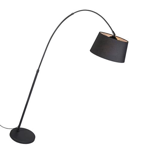 Lampe à Arc Moderne Noire Avec Abat-jour En Tissu Noir - Arc Basic