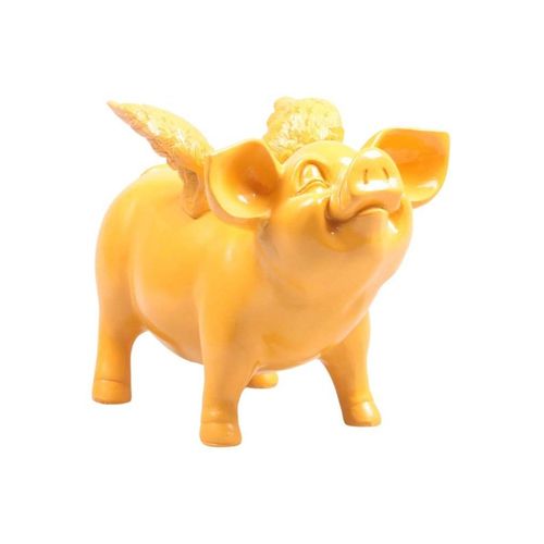 Tirelire Cochon Avec Ailes En Résine 14 X 25 X 15 Cm Jaune