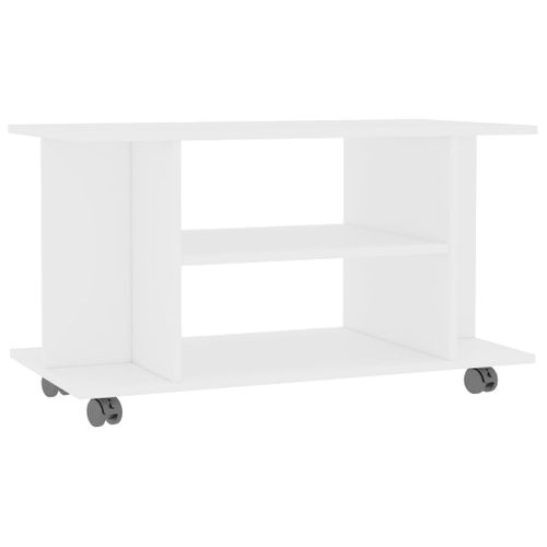 Meuble TV Avec Roulettes Blanc 80x40x45 Cm Bois Contreplaqué