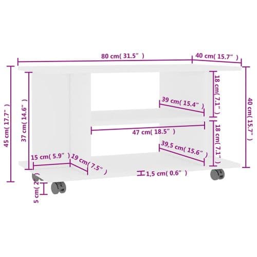 Meuble TV Avec Roulettes Blanc 80x40x45 Cm Bois Contreplaqué