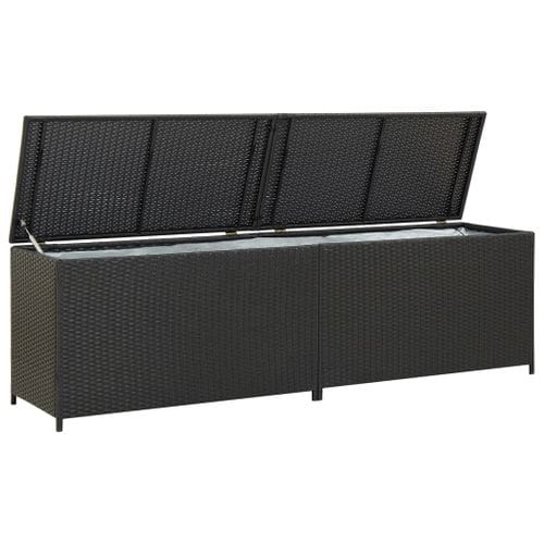 Boîte De Rangement De Jardin Résine Tressée 200x50x60 Cm Noir Coffre De Stockage Terrasse