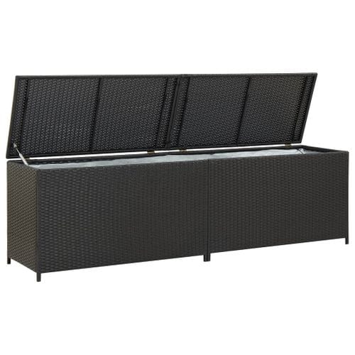 Boîte De Rangement De Jardin Résine Tressée 200x50x60 Cm Noir Coffre De Stockage Terrasse