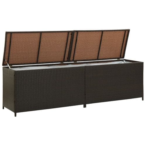 Boîte De Rangement De Jardin Résine Tressée 200x50x60 Cm Marron Coffre De Stockage Terrasse