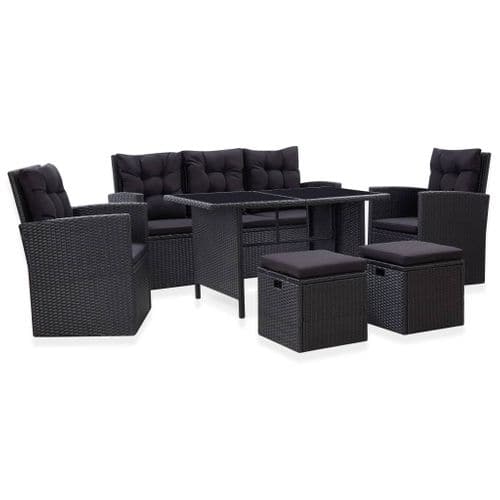 Salon De Jardin 6 PCs Avec Coussins Résine Tressée Noir