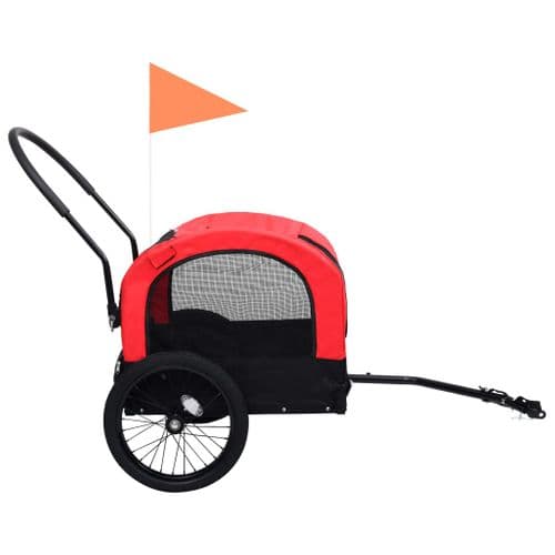 Remorque de vélo pour chiens et poussette 2-en-1 rouge et noir