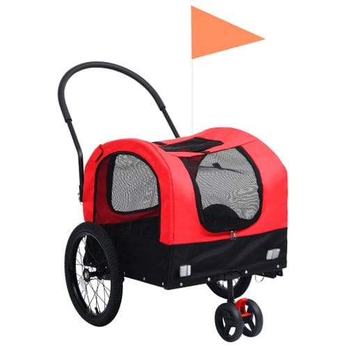 Remorque de vélo pour chiens et poussette 2-en-1 rouge et noir