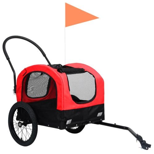 Remorque de vélo pour chiens et poussette 2-en-1 rouge et noir