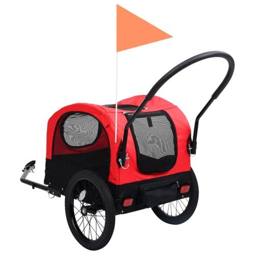 Remorque de vélo pour chiens et poussette 2-en-1 rouge et noir