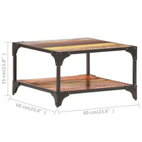 Table Basse 60x60x35 Cm Bois De Récupération Massif