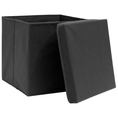 Boîtes De Rangement Avec Couvercles 4 PCs 28x28x28 Cm Noir