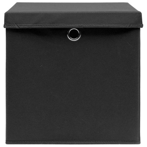 Boîtes De Rangement Avec Couvercles 4 PCs 28x28x28 Cm Noir