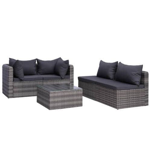 Salon De Jardin 7 PCs Avec Coussins Résine Tressée Gris