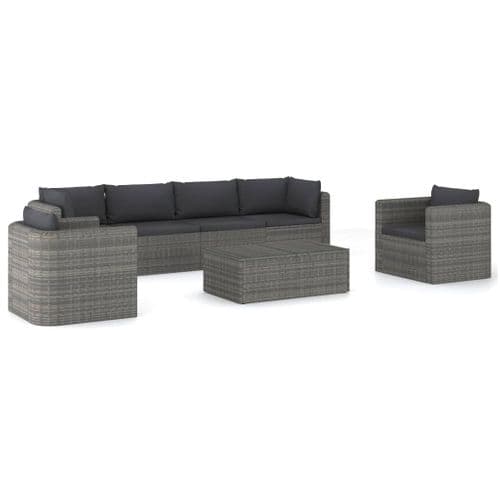 Salon De Jardin 7 PCs Avec Coussins Résine Tressée Gris