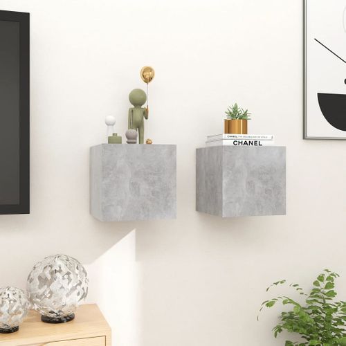 Meubles TV Muraux 2 Pièces Gris Béton 30,5x30x30 Cm