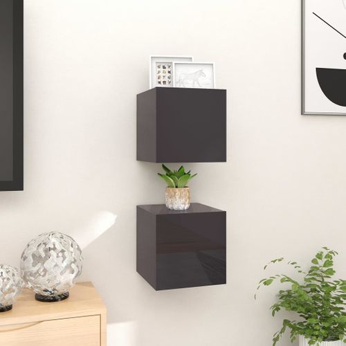 Meubles Tv Muraux 2 Pcs Gris Brillant 30,5x30x30 Cm