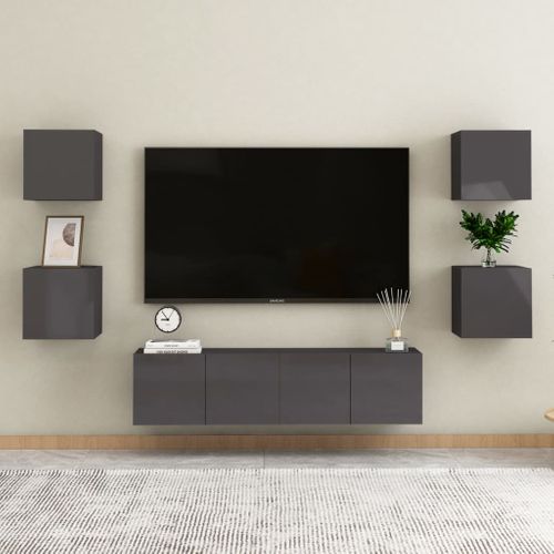 Meubles Tv Muraux 2 Pcs Gris Brillant 30,5x30x30 Cm