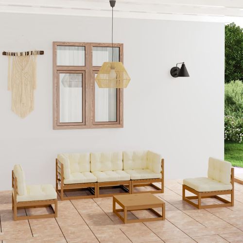 Salon De Jardin 6 PCs Avec Coussins Bois De Pin Massif