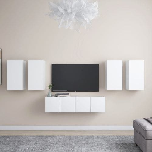 Ensemble De Meuble TV 6 PCs Blanc Aggloméré