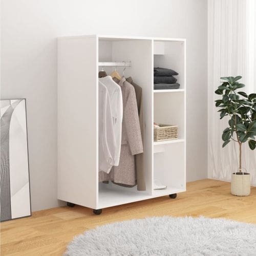 Vidaxl Garde-robe Avec Roues Blanc 80x40x110 Cm Aggloméré Placard Penderie Armoire De Rangement