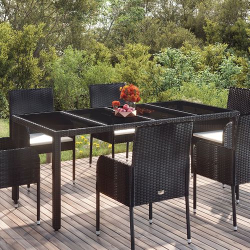 Table De Jardin Avec Dessus En Verre Noir 190x90x75 Cm Résine Tressée Terrasse Extérieur