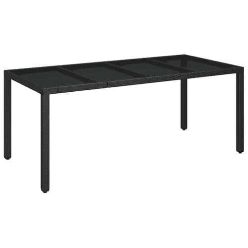 Table De Jardin Avec Dessus En Verre Noir 190x90x75 Cm Résine Tressée Terrasse Extérieur