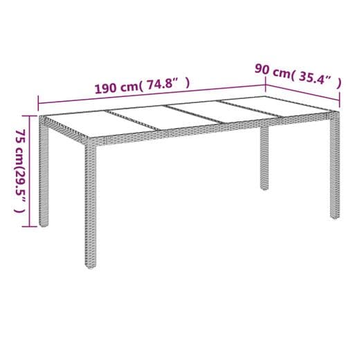 Table De Jardin Avec Dessus En Verre Noir 190x90x75 Cm Résine Tressée Terrasse Extérieur