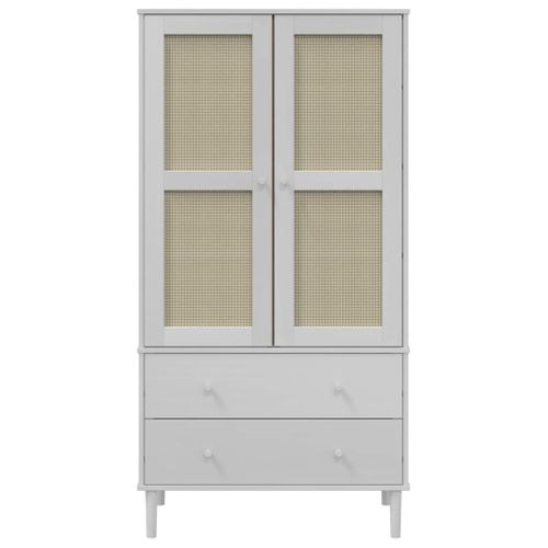 Armoire Senja Aspect Rotin Blanc 90x55x175cm Bois Massif Pin